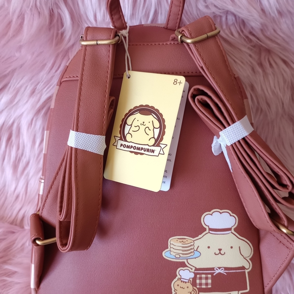 Sanrio Pompompurin Gingham Mini Backpack - Brown & White with Pancake Graphic - Picture 6 of 8
